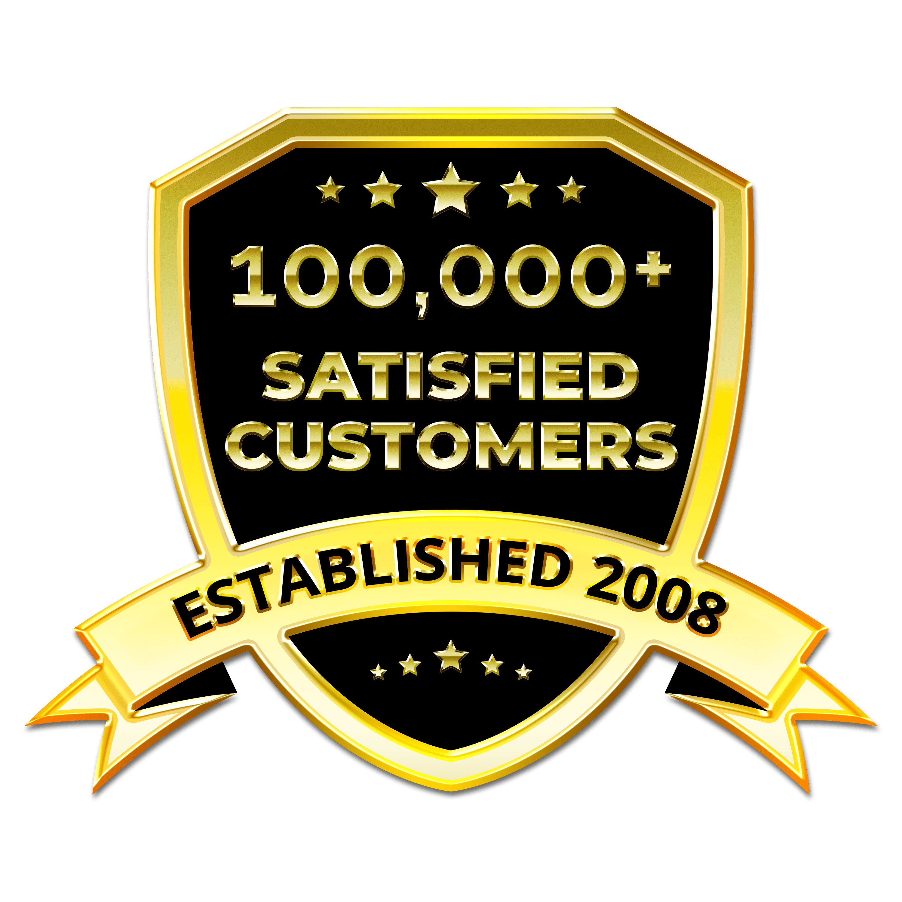 Badge with 100,000 satisfied customers, established in 2008.