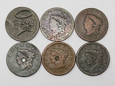 6x 1816-1851 Heavily Circulated Large Cents L1c 29087 - PGS Gold