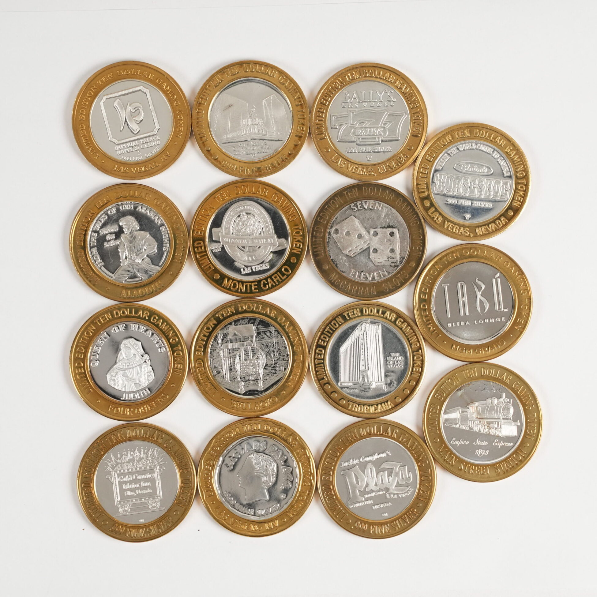 15x Assorted Limited Edition .999 Silver Bi-Metallic $10 Casino