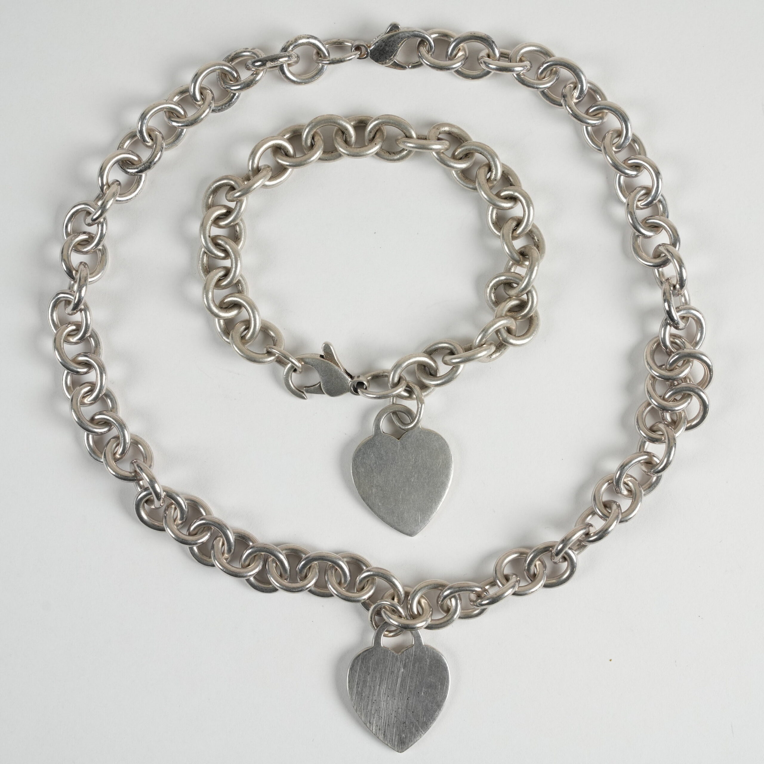 Return to Tiffany & Co. 925 Silver Heart Tag Necklace & Bracelet