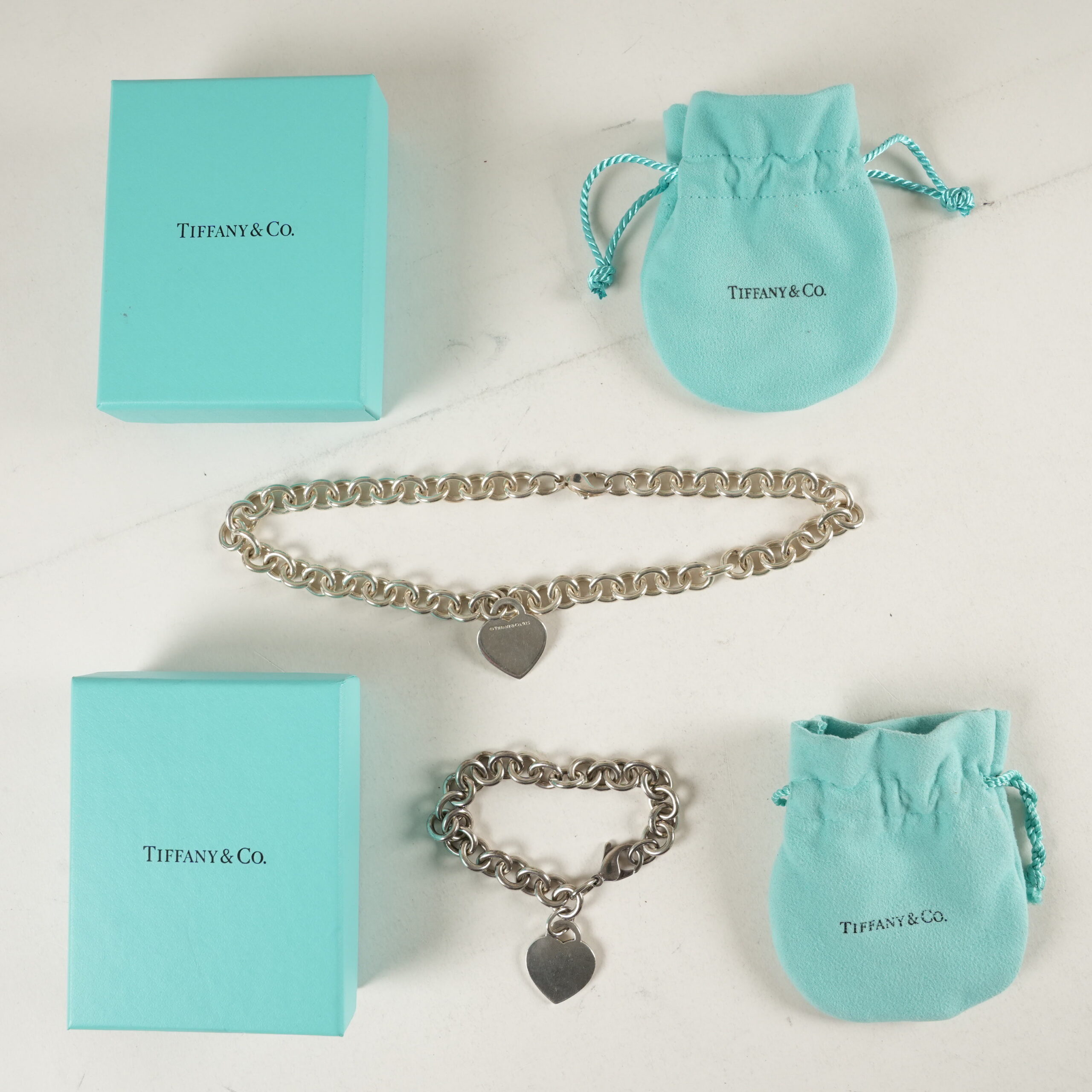 Tiffany & Co. Sterling Silver 925 Heart Tag Necklace & Bracelet