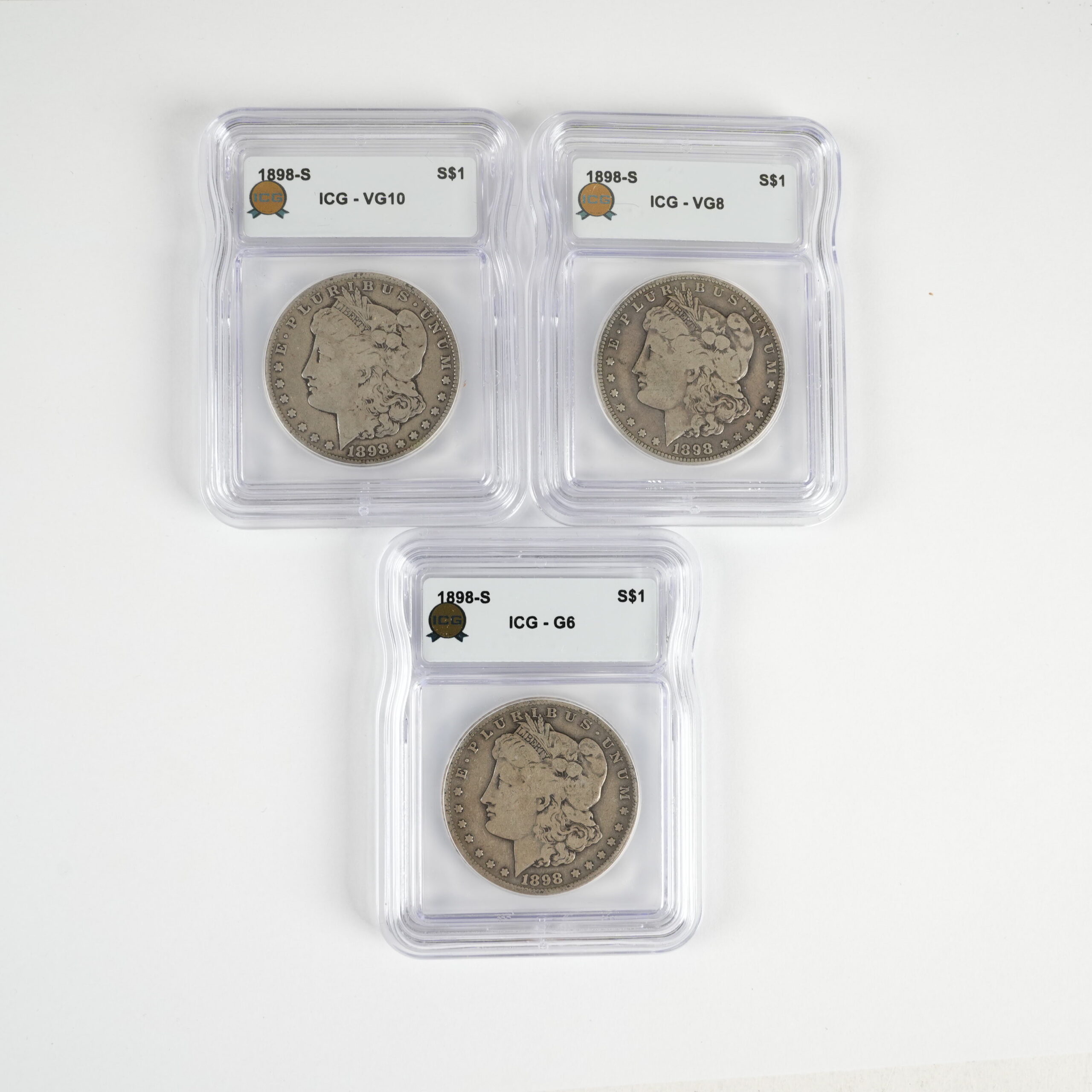 3x 1898-S $1 G6/VG8/VG10 ICG Morgan Dollar 32439 - PGS Gold And Coin